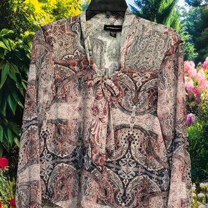 Fifteen Twenty Green Blue and Rust Print Sheer Shirt    #1077